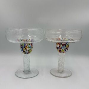 Home Studio Pair of Baja Margarita Colorful Confetti Glasses Hand Blown